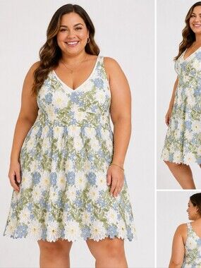 Layered with Love Floral Embroidered Dress – Size 1X – New With Tags